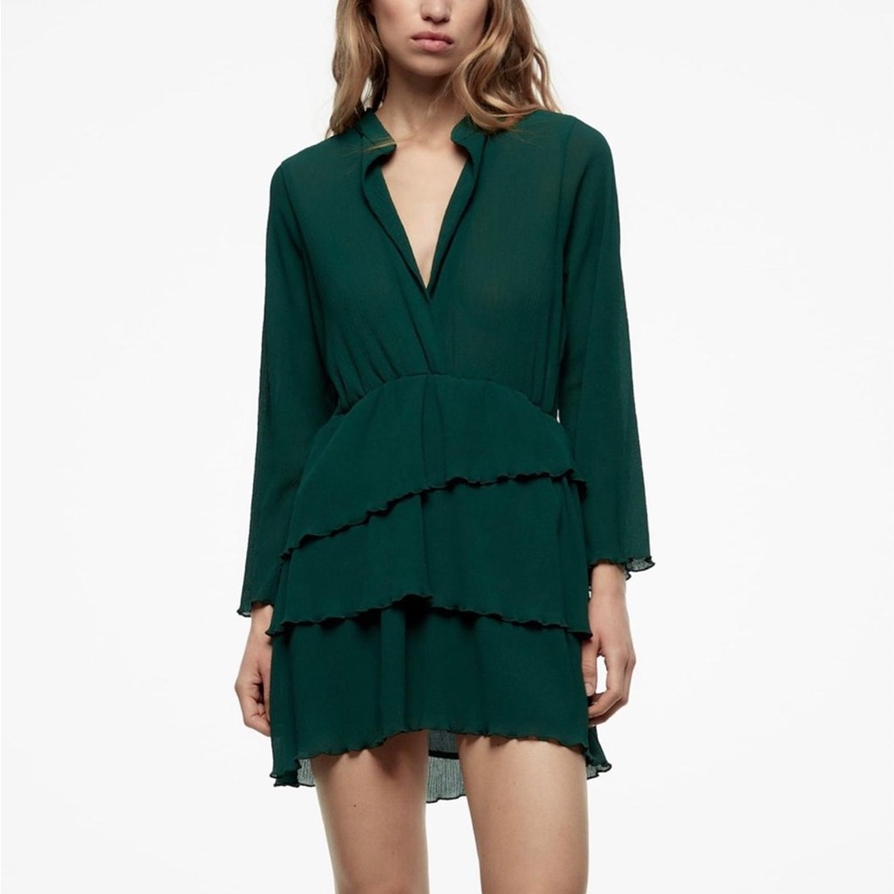 Zara Mini Pleated Ruffled Dress sz S